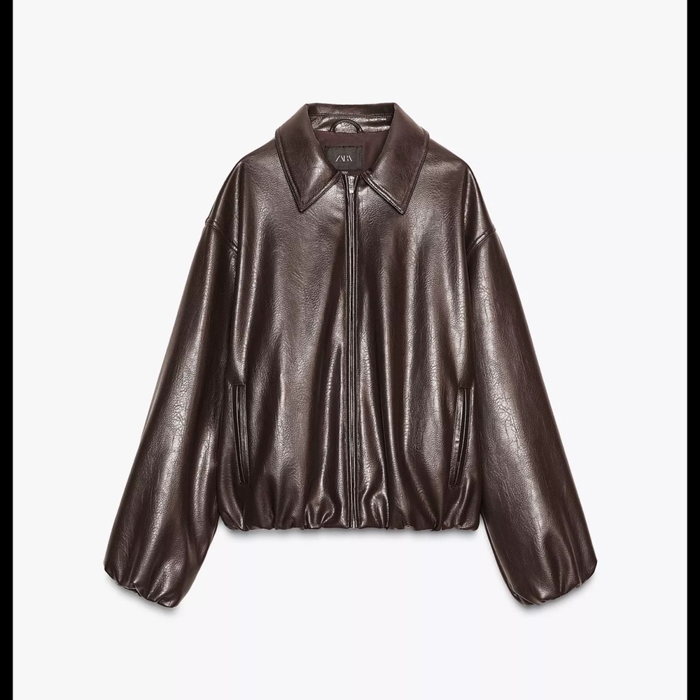 ZARA Dark Brown Faux Leather Bomber Jacket